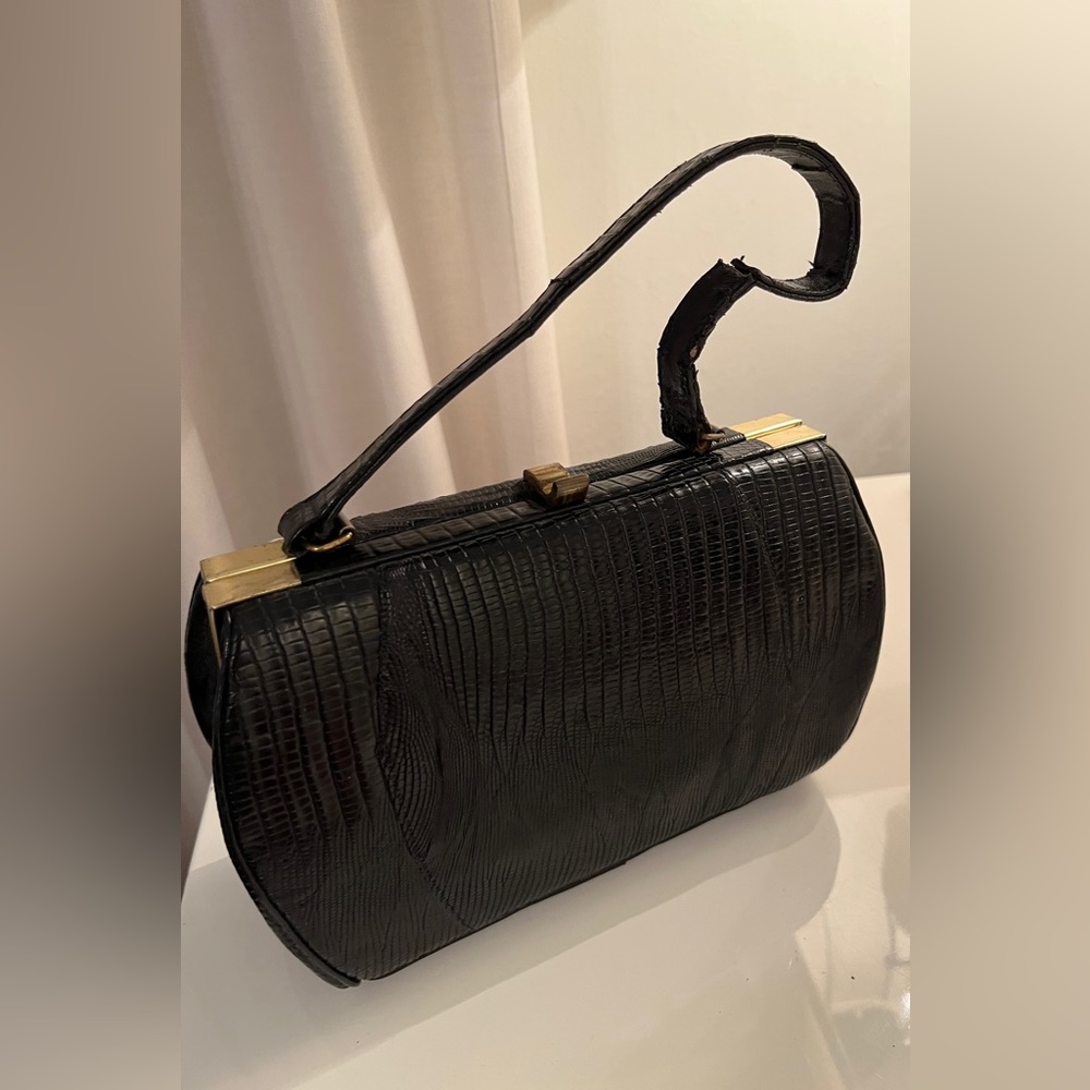 Vintage Sterling lizard frame handbag